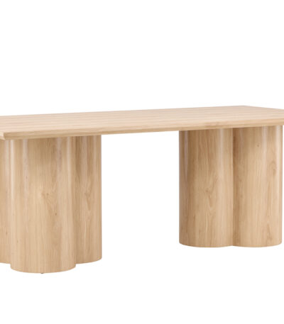 Table de repas naturelle Olga 210x100 cm, table à manger rectangulaire en bois pour 6 personnes