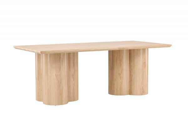 Table de repas naturelle Olga 210x100 cm, table à manger rectangulaire en bois pour 6 personnes