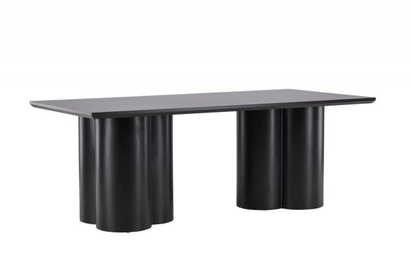Table de repas noire Olga 210x100 cm, table à manger rectangulaire en bois pour 6 personnes