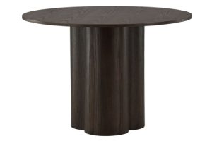 Table repas marron ronde Olga, table design 4 places avec pied central pour salle à manger ou cuisine.
