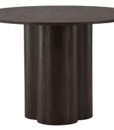 Table repas marron ronde Olga, table design 4 places avec pied central pour salle à manger ou cuisine.