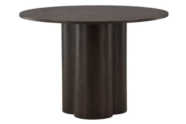 Table repas marron ronde Olga esprit rotin home (5) Table repas marron ronde Olga, table design 4 places avec pied central pour salle à manger ou cuisine.