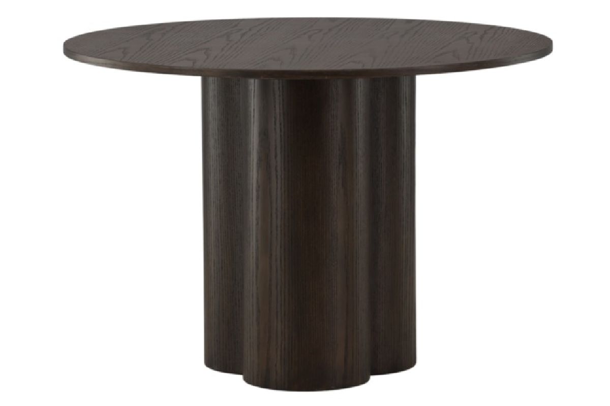 Table repas marron ronde Olga esprit rotin home (5) Table repas marron ronde Olga, table design 4 places avec pied central pour salle à manger ou cuisine.
