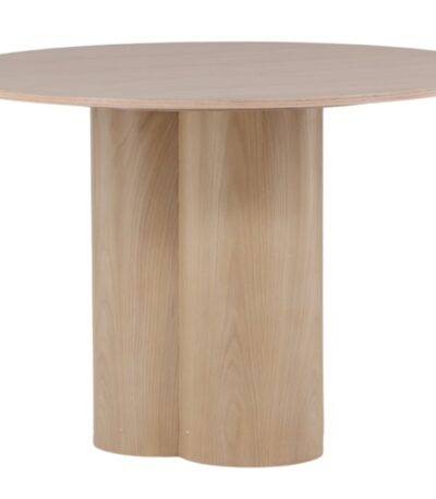 Table repas taupe ronde Olga, table design 4 places avec piètement central sculptural pour salle à manger ou cuisine.