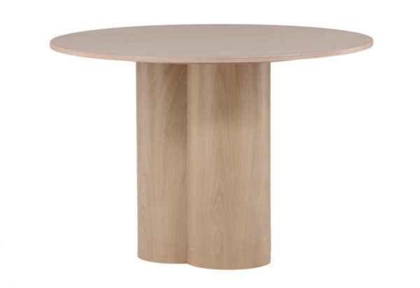Table repas naturelle ronde Olga esprit rotin home (5) Table repas taupe ronde Olga, table design 4 places avec piètement central sculptural pour salle à manger ou cuisine.