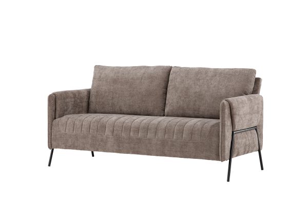 Canapé 2 places Inigo taupe en tissu avec pieds en acier noir, canapé confortable au design contemporain pour salon élégant