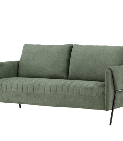 Canapé 2 places Inigo vert en tissu avec pieds en acier noir, canapé confortable au design contemporain pour salon élégant