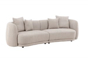 Canapé 3 places Cilio beige en tissu bouclé avec lignes arrondies et assise généreuse