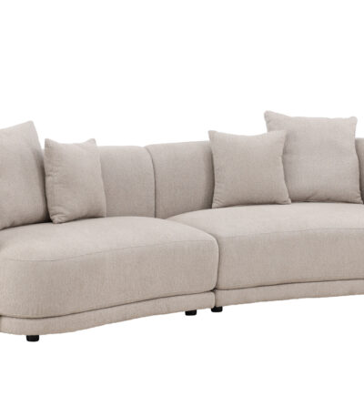 Canapé 3 places Cilio beige en tissu bouclé avec lignes arrondies et assise généreuse