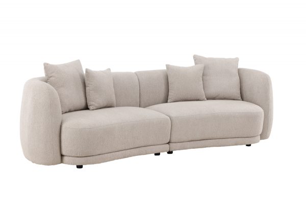 Canapé 3 places Cilio beige en tissu bouclé avec lignes arrondies et assise généreuse