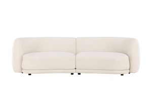 canapé 3 place blanc cilio (2) Canapé 3 places Cilio blanc en tissu bouclé avec lignes arrondies et design contemporain