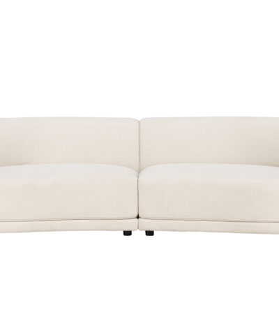 Canapé 3 places Cilio blanc en tissu bouclé avec lignes arrondies et design contemporain