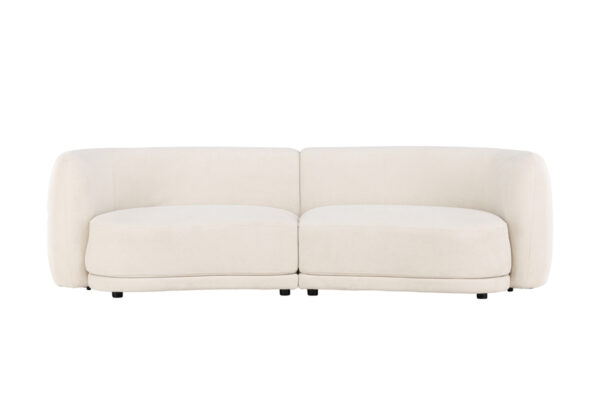 Canapé 3 places Cilio blanc en tissu bouclé avec lignes arrondies et design contemporain
