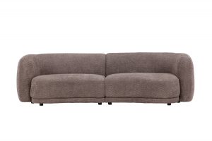 Canapé 3 places Cilio marron en tissu bouclé avec lignes arrondies et assise confortable