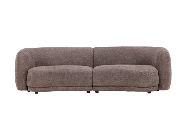 Canapé 3 places Cilio marron en tissu bouclé avec lignes arrondies et assise confortable