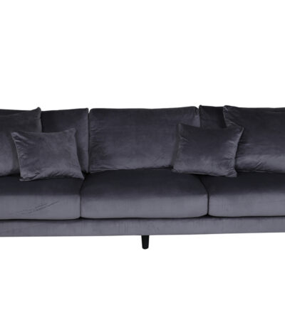 Canapé 3 places Soren gris foncé en velours avec pieds en acier, canapé confortable au design contemporain pour salon élégant