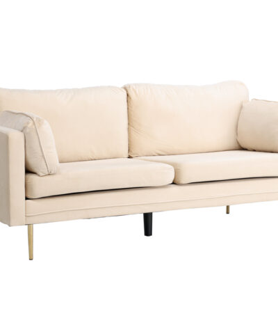 Canapé 3 places Bosco crème en velours avec pieds en métal, canapé confortable au design scandinave contemporain