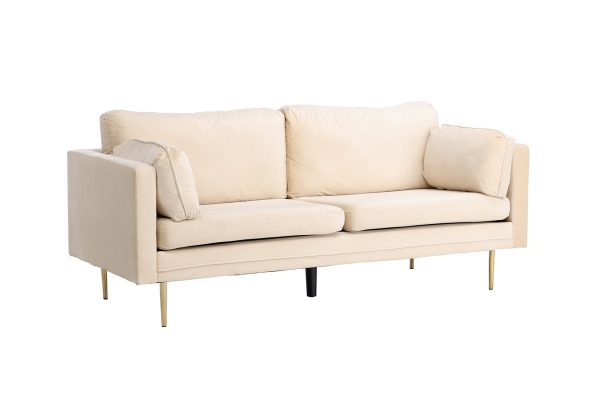 Canapé 3 places Bosco crème en velours avec pieds en métal, canapé confortable au design scandinave contemporain