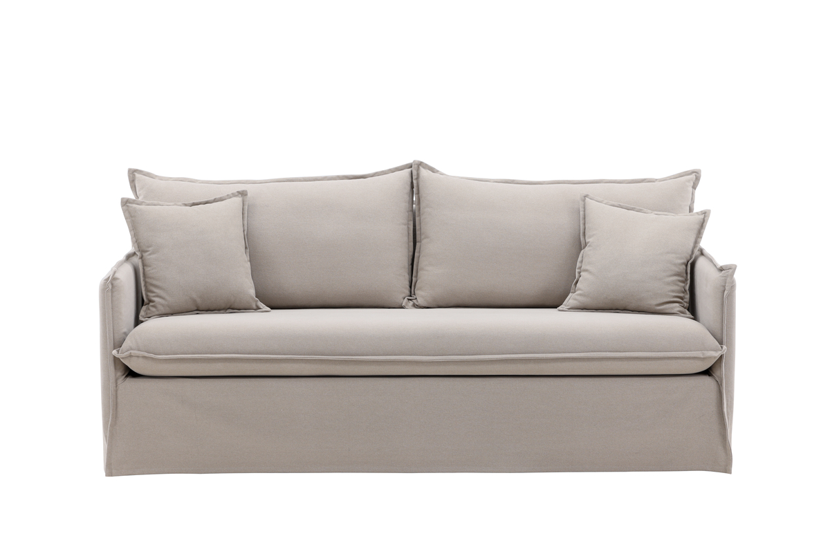 Canapé 3 places Noah marron en tissu effet lin avec housse amovible, canapé confortable au design contemporain