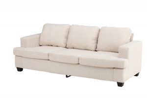 canapé 3 places beige sacha (4) Canapé 3 places Sacha en tissu chenille beige avec assise profonde et lignes contemporaines