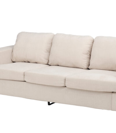 Canapé 3 places Sacha en tissu chenille beige avec assise profonde et lignes contemporaines
