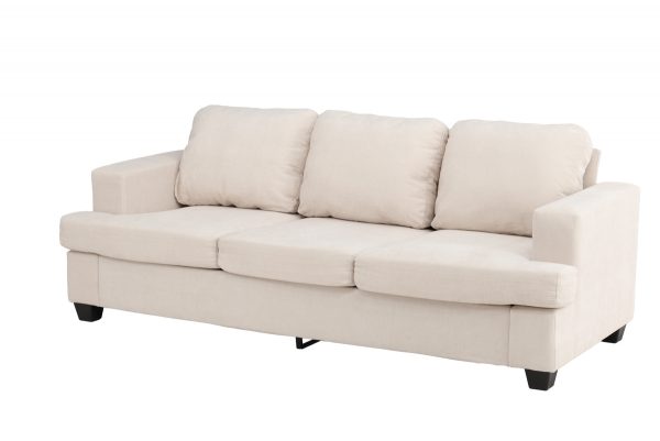 Canapé 3 places Sacha en tissu chenille beige avec assise profonde et lignes contemporaines