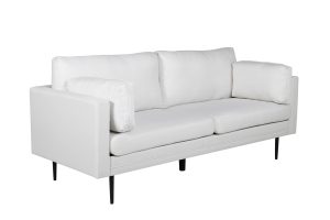 Canapé 3 places Bosco blanc en tissu avec pieds en acier noir, canapé confortable au design scandinave contemporain