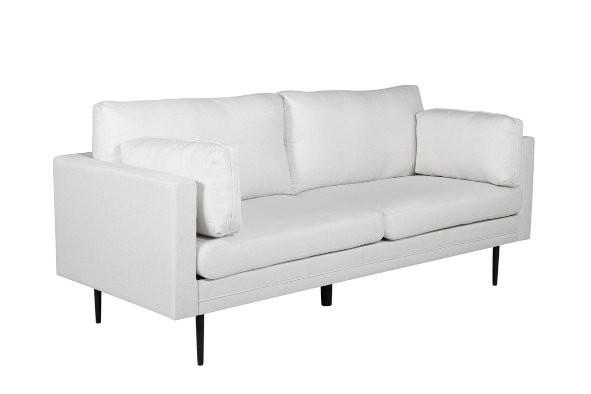 Canapé 3 places Bosco blanc en tissu avec pieds en acier noir, canapé confortable au design scandinave contemporain