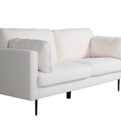 Canapé 3 places Bosco blanc teddy avec pieds en acier noir, canapé confortable au design scandinave contemporain