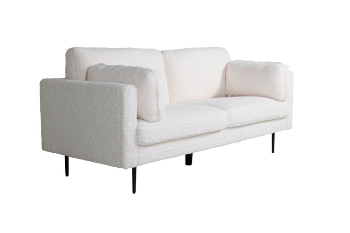 Canapé 3 places Bosco blanc teddy avec pieds en acier noir, canapé confortable au design scandinave contemporain