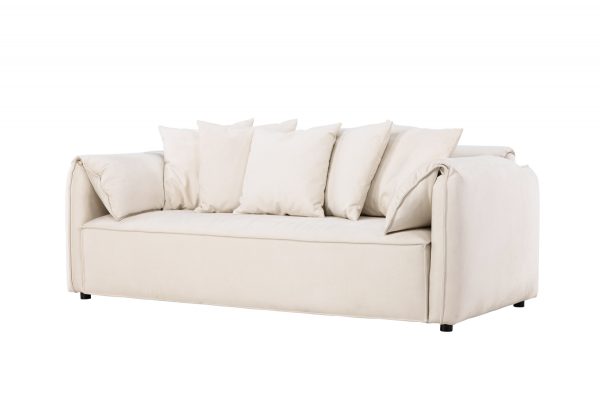canape 3 places blanc torres (3) Canapé 3 places Torres blanc en tissu polyester avec pieds en bouleau, canapé confortable au design contemporain