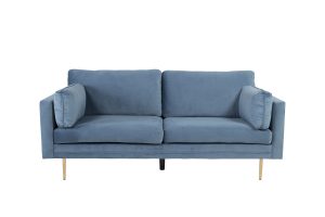 Canapé 3 places Bosco bleu en velours avec pieds en métal, canapé confortable au design scandinave contemporain