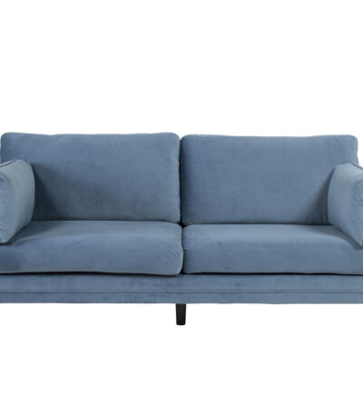Canapé 3 places Bosco bleu en velours avec pieds en métal, canapé confortable au design scandinave contemporain