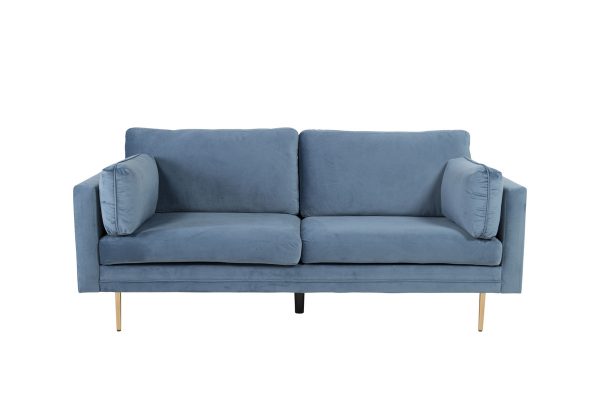 Canapé 3 places Bosco bleu en velours avec pieds en métal, canapé confortable au design scandinave contemporain
