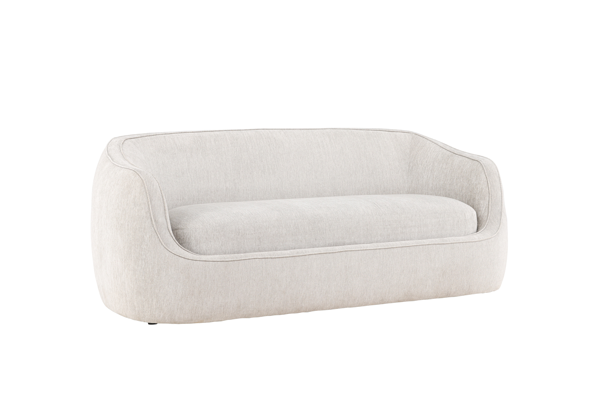 Canapé 3 places Eliot gris clair en tissu avec lignes arrondies, canapé confortable au design contemporain