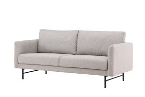 Canapé 3 places Himmel beige en tissu avec pieds métal, canapé confortable au design contemporain pour salon élégant