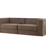 Canapé 3 places Lupin marron en tissu effet lin avec structure acier, canapé confortable au design contemporain pour salon élégant