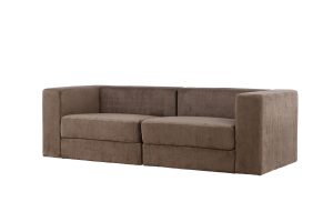 Canapé 3 places Lupin marron en tissu effet lin avec structure acier, canapé confortable au design contemporain pour salon élégant