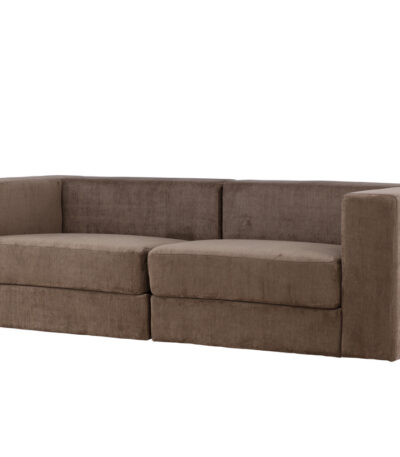 Canapé 3 places Lupin marron en tissu effet lin avec structure acier, canapé confortable au design contemporain pour salon élégant