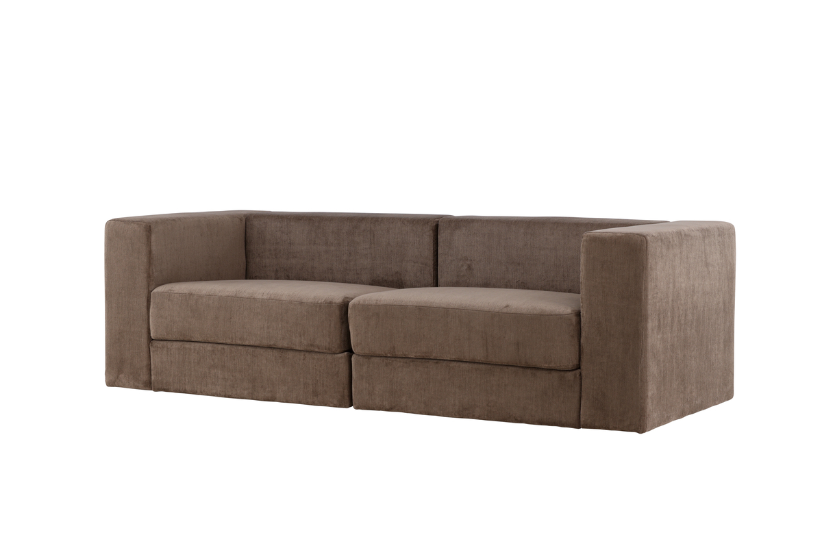 Canapé 3 places Lupin marron en tissu effet lin avec structure acier, canapé confortable au design contemporain pour salon élégant