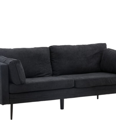 Canapé 3 places Bosco noir en tissu effet lin avec pieds en acier, canapé confortable au design scandinave contemporain