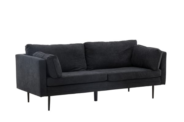 canape 3 places noir bosco (1) Canapé 3 places Bosco noir en tissu effet lin avec pieds en acier, canapé confortable au design scandinave contemporain