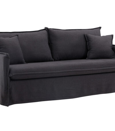 Canapé 3 places Noah noir en tissu effet lin avec housse amovible, canapé confortable au design contemporain
