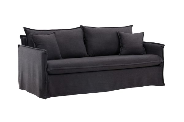 Canapé 3 places Noah noir en tissu effet lin avec housse amovible, canapé confortable au design contemporain