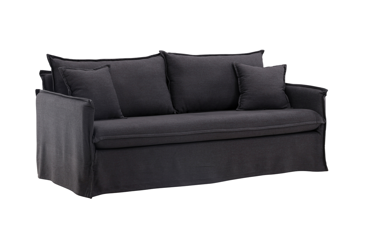 Canapé 3 places Noah noir en tissu effet lin avec housse amovible, canapé confortable au design contemporain