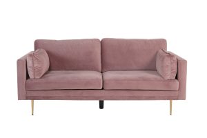 Canapé 3 places Bosco rose en velours avec pieds en métal, canapé confortable au design scandinave contemporain