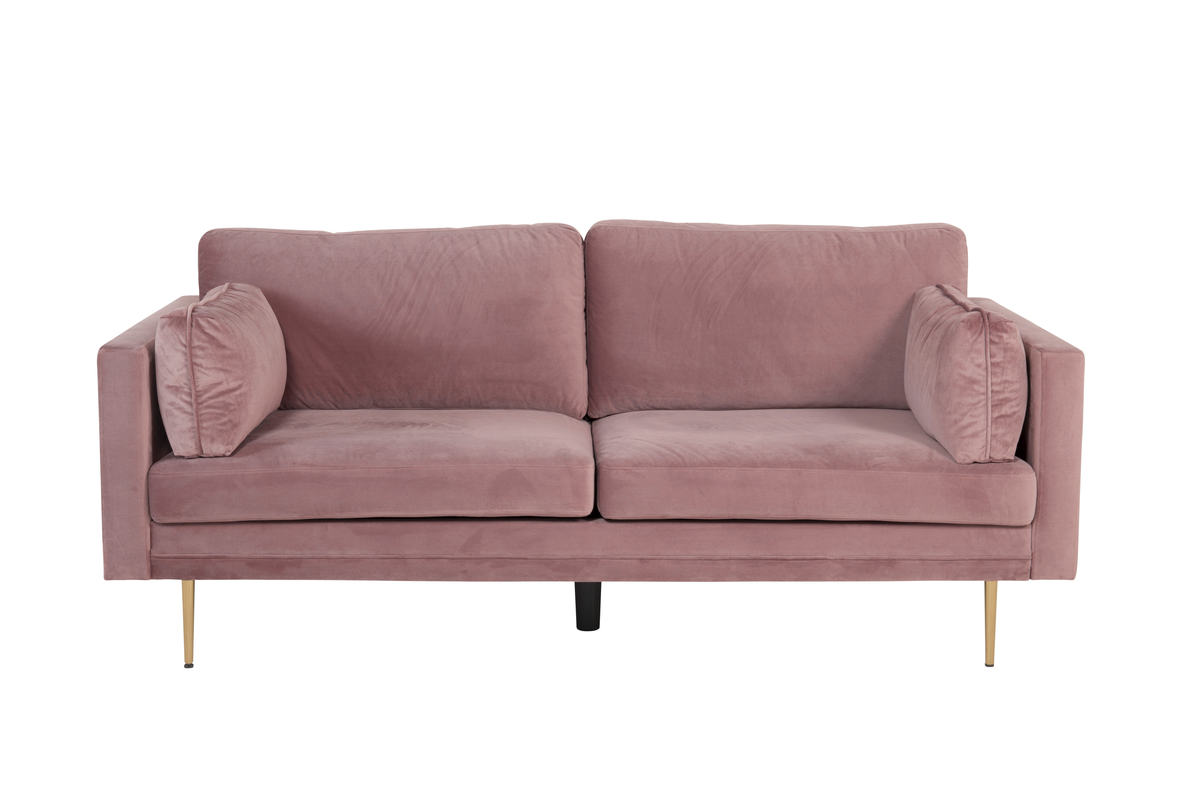 Canapé 3 places Bosco rose en velours avec pieds en métal, canapé confortable au design scandinave contemporain
