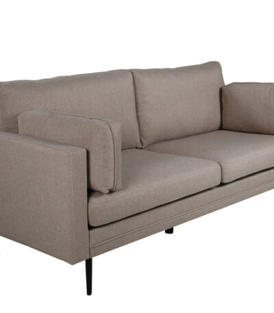 Canapé 3 places Bosco taupe en tissu effet lin avec pieds en acier noir, canapé confortable au design scandinave contemporain