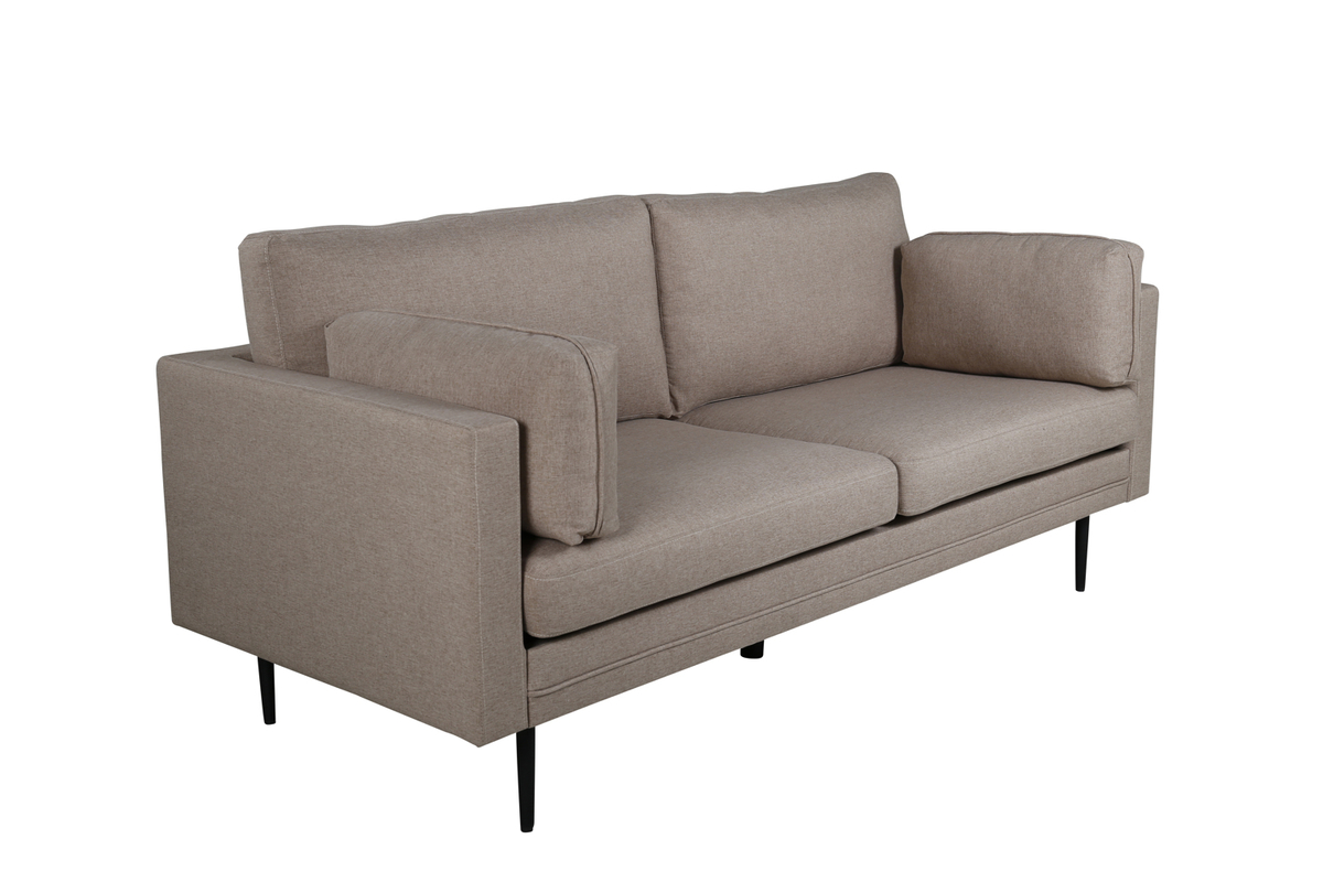 Canapé 3 places Bosco taupe en tissu effet lin avec pieds en acier noir, canapé confortable au design scandinave contemporain