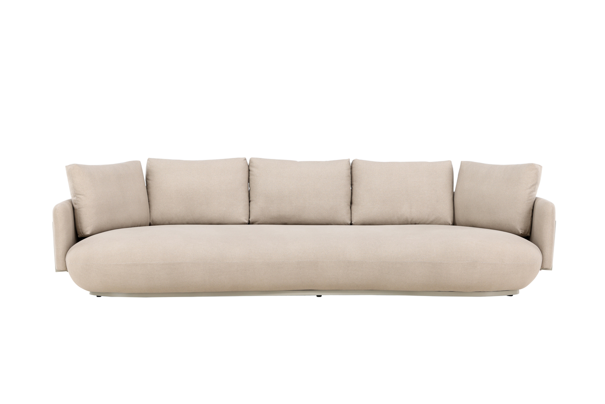 Canapé 4 places Stane beige en tissu avec structure métal, canapé confortable au design contemporain pour grand salon